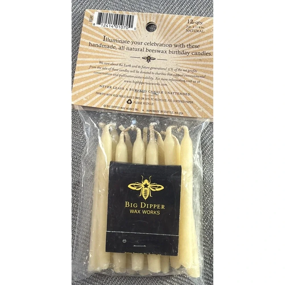 12ct 100% Pure Beeswax Hand Dipped Birthday Candles ~ Big Dipper Wax Works Tan